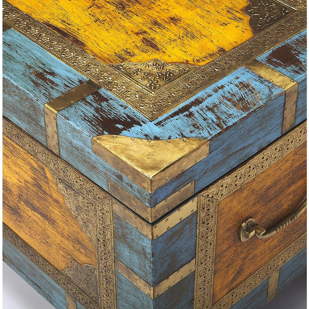 Butler Specialty Company Nador Painted Brass Inlay Wood Storage Trunk Multicolor