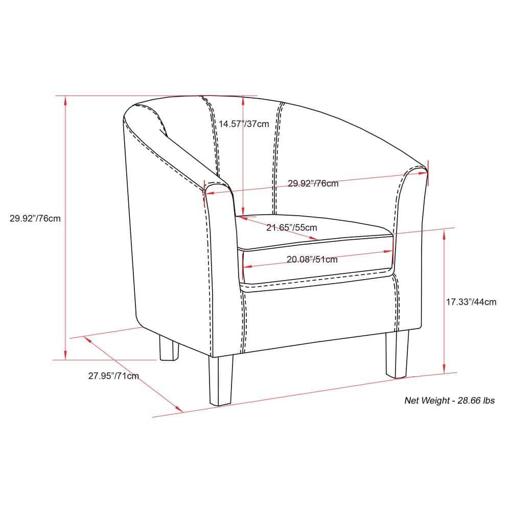 Simpli Home Austin 30"W Upholstered Vegan Faux Leather Contemporary Tub Accent Chair with High Arms and Deep Seat