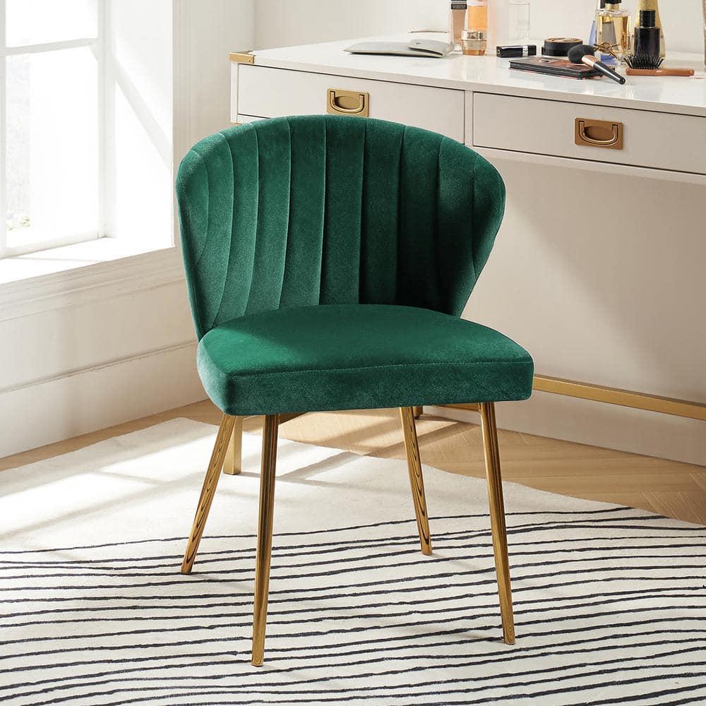 Velvet Wingback Dining Chair Upholstered Makeup Vanity Chair Gold Metal Legs Home Bedroom Green