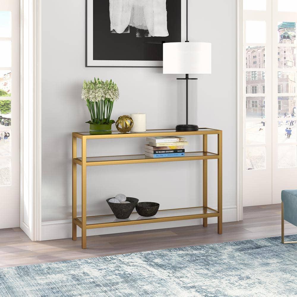 Evelyn&Zoe Sivil 42" Wide Rectangular Console Table, Brass