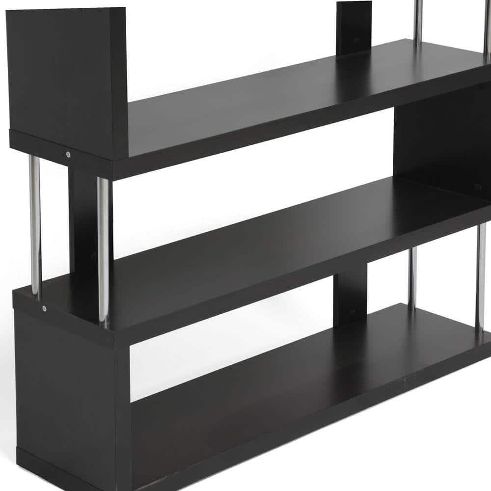 38.5" Barnes Three Shelf Modern Bookshelf Dark Brown - Baxton Studio: Chromed Steel Supports, Engineered Wood