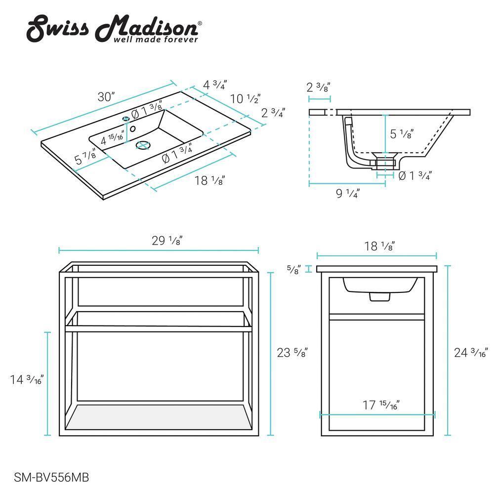 Pierre 30 Single, Open Shelf, Metal Frame Bathroom Vanity