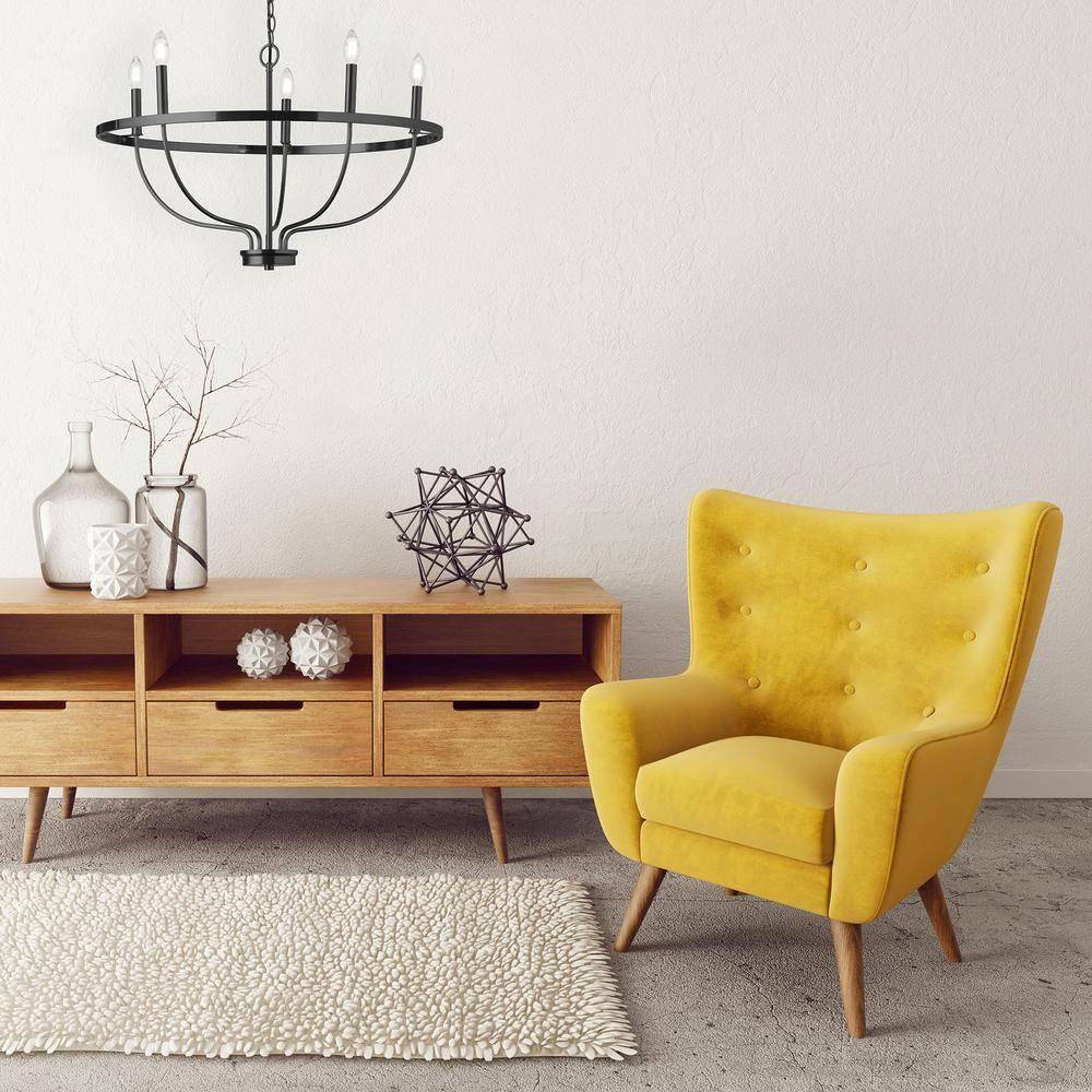 5 Light Incandescent Chandelier, Matte Black
