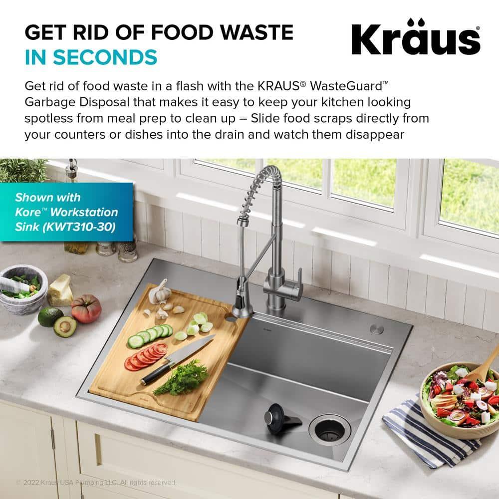 Black Stainless Steel Continuous Feed Garbage Disposal with Ultra-Quiet Motor