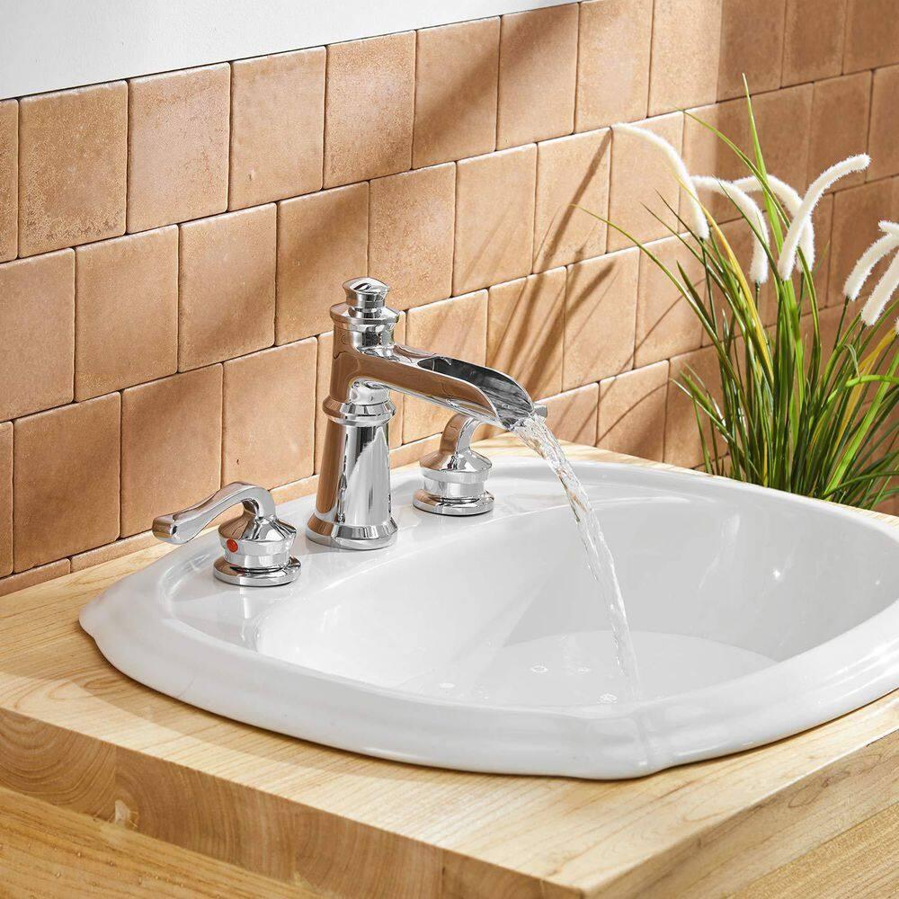 BWE 8 in. Waterfall Widespread 2-Handle Bathroom Faucet With Drain Assembly