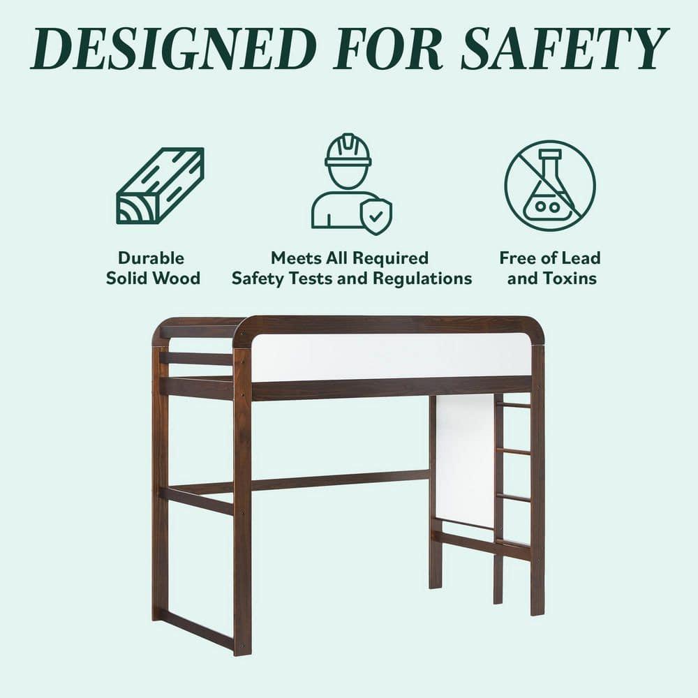 Walker Edison Contemporary Twin Loft Wooden Bed with Ladder, Walnut