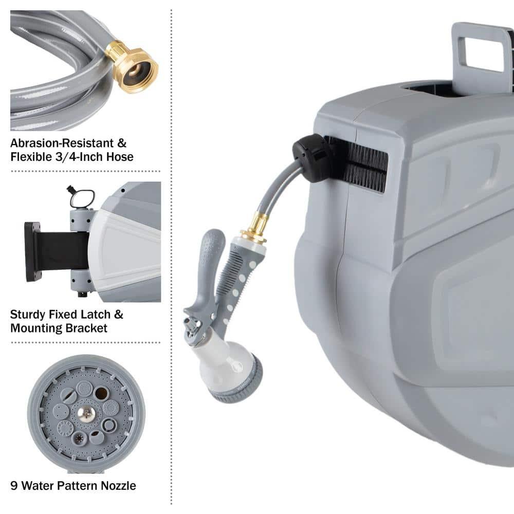 Retractable Hose - 100 FT Garden Hose with 9 Nozzle Patterns - Hose Reel Wall Mount with 180-Degree Swivel Bracket and Auto-Rewind by Pure Garden