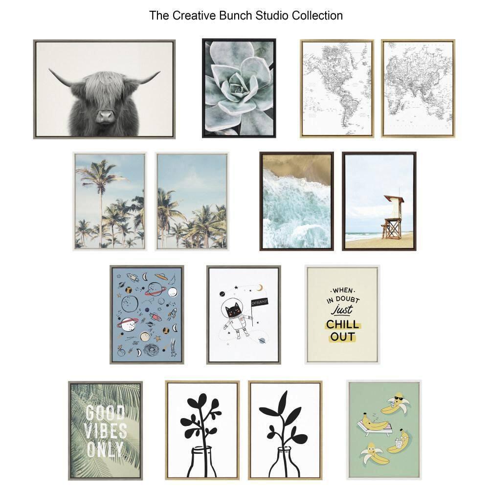 Kate and Laurel Sylvie Hey Dude Highland Cow Color Framed Canvas by The Creative Bunch Studio, 18x24, Natural