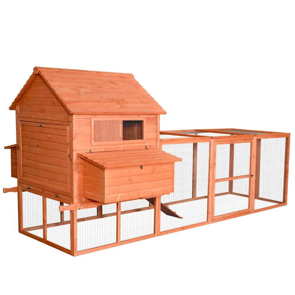 PawHut 145" Chicken Coop Large Chicken House Rabbit Hutch Wooden Poultry Cage Pen Garden & Backyard with Run & Inner Hen House Space