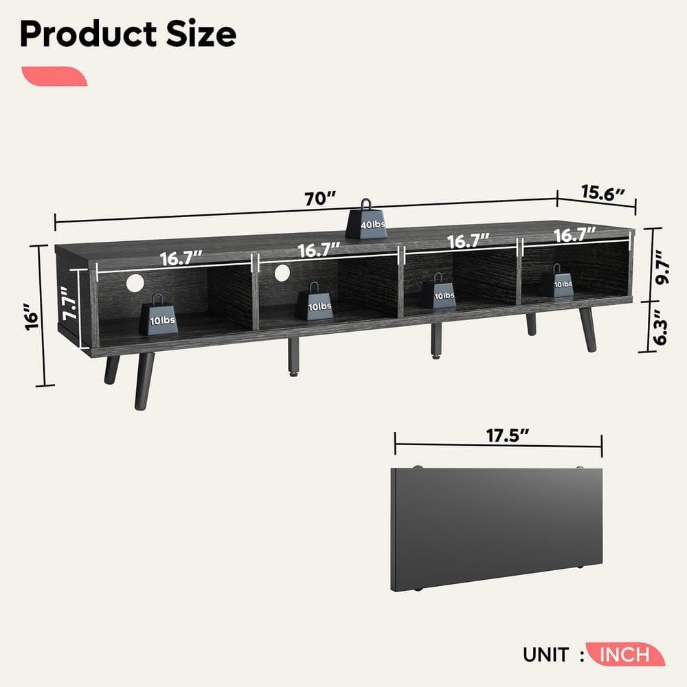 Bestier 70 inch Mid Century Modern TV Stand,Low Profile TV Console for 75 inch TV in Living Room,Black