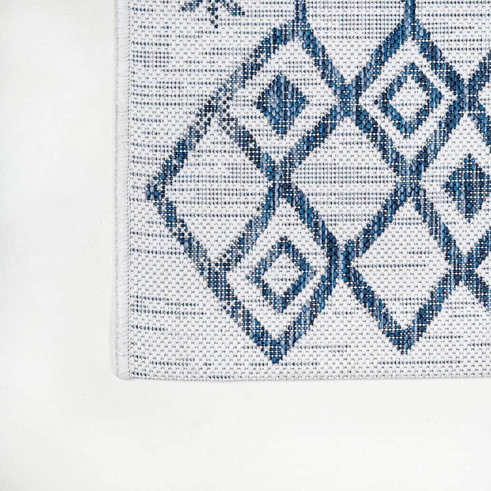 3'x5' Tokay Bohemian Styled Geometric Indoor/Outdoor Area Rug, Ivory/Blue - JONATHAN Y