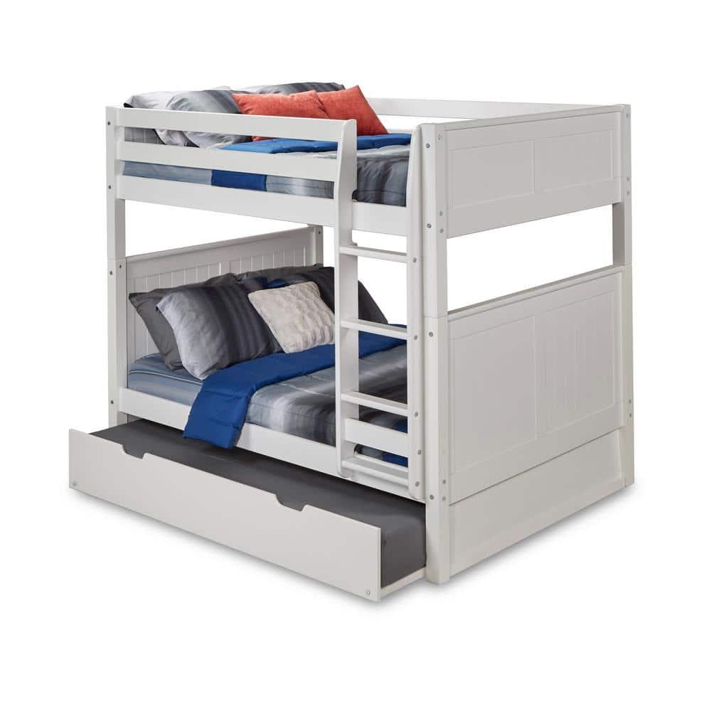 White Full Over Full Bunk Bed with Twin Trundle and Panel Headboard