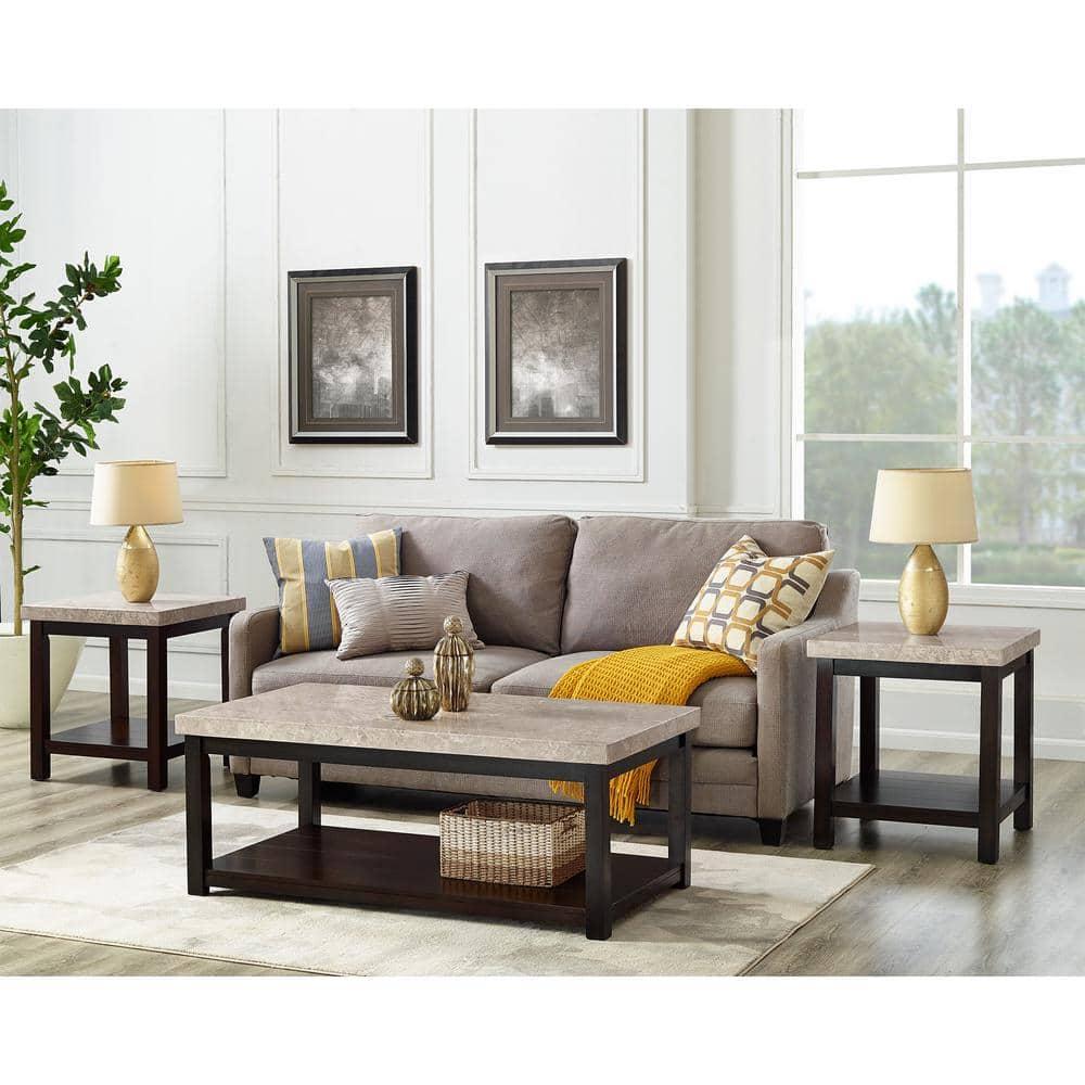 Picket House Furnishings Caleb 3 Piece Marble Top Coffee Table Set in Espresso