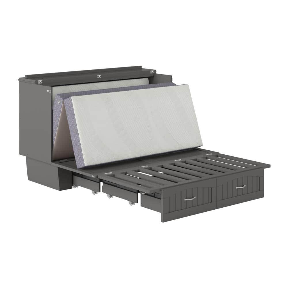 Queen Nantucket Murphy Bed Chest USB Turbo Charger Gray - AFI: Space-Saving, Built-In Charging, No Box Spring Required
