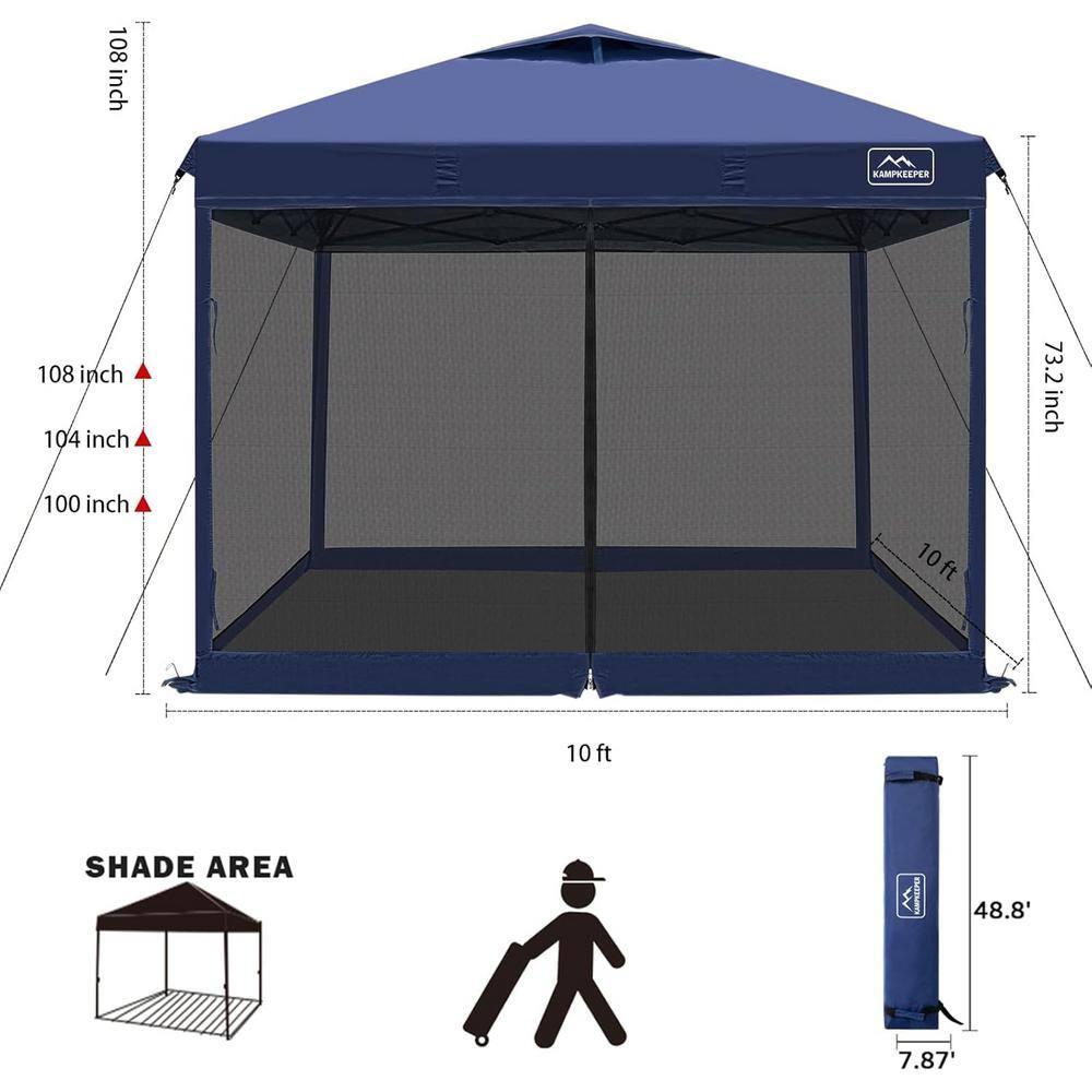 KAMPKEEPER 10x10 Pop Up Canopy Tent with Mosquito Netting - Waterproof Screen Shelter for Sun Shade, Camping, Beach and Outdoor Events, Navy Blue