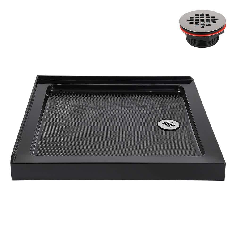 Streamline Bath NT-2151-36BL-RH Streamline NT-2151-36BL-RH 36 in. x 36 in. Corner Acrylic Shower Base in Glossy Black with Right Hand Drain, Drain Included