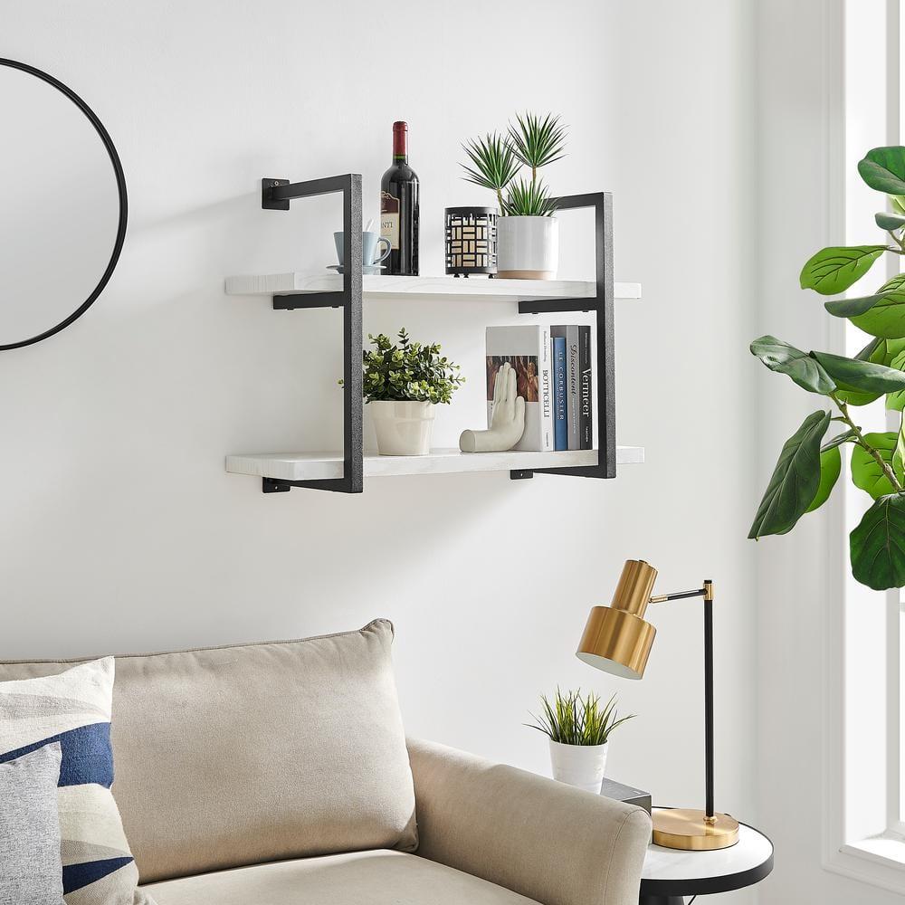 31.5" x 22.5" Modern 2 Tier Hanging Bracket Wall Shelve White Birch - Danya B.: Chic Storage, Metal MDF