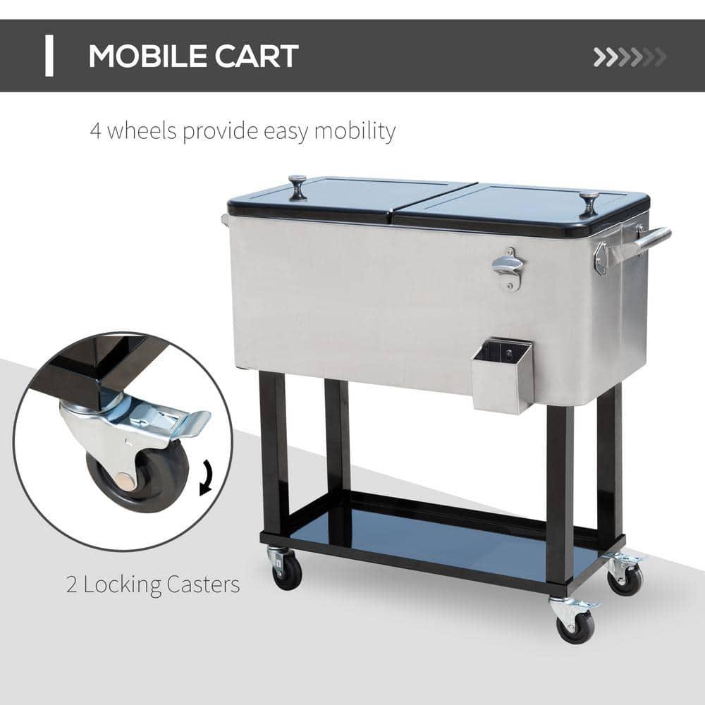 IRHOMA Outsunny 80 QT Rolling Cooling Bins Ice Chest on Wheels Outdoor Stand Up Drink Cooler Cart for Party