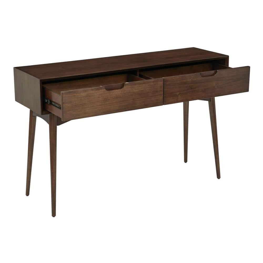 OSP Home Furnishings Copenhagen Console Table Walnut: 47.75" Wide, 2 Drawers, Wood Frame & Surface