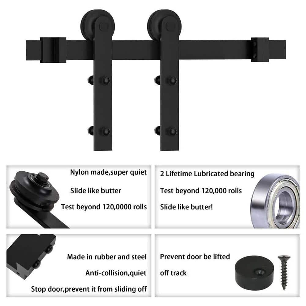 LAZ Black Steel Double Door Barn Door Hardware Kit Standard Double (NOT INCLUDE DOORS)