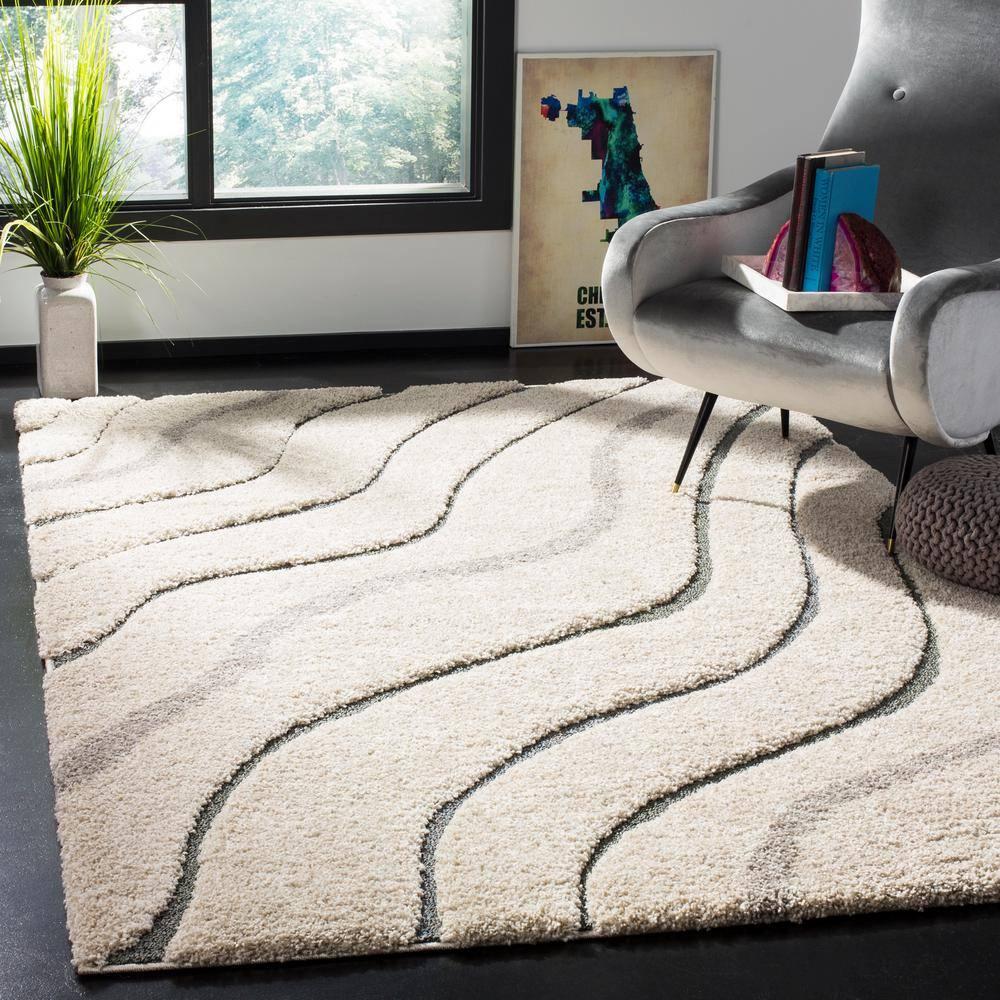 Florida Shag SG472 Power Loomed Indoor Area Rug - Cream/Light Blue - 6'x9' - Safavieh