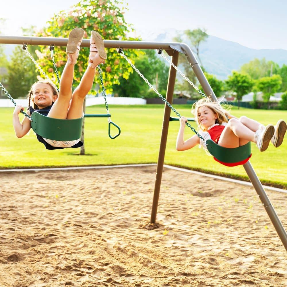 Lifetime Kids 7.3 ft. High Metal Swing Set with Belt Swings (90952)