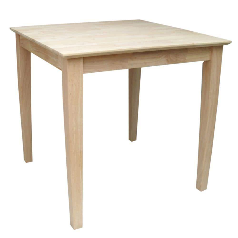 International Concepts 30" Square Solid Wood Dining Table with Shaker Legs Unfinished: Parawood, Kitchen Table