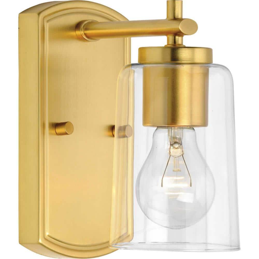 Progress Lighting Adley 1-Light Bath Wall Light, Satin Brass, Clear Glass Shade