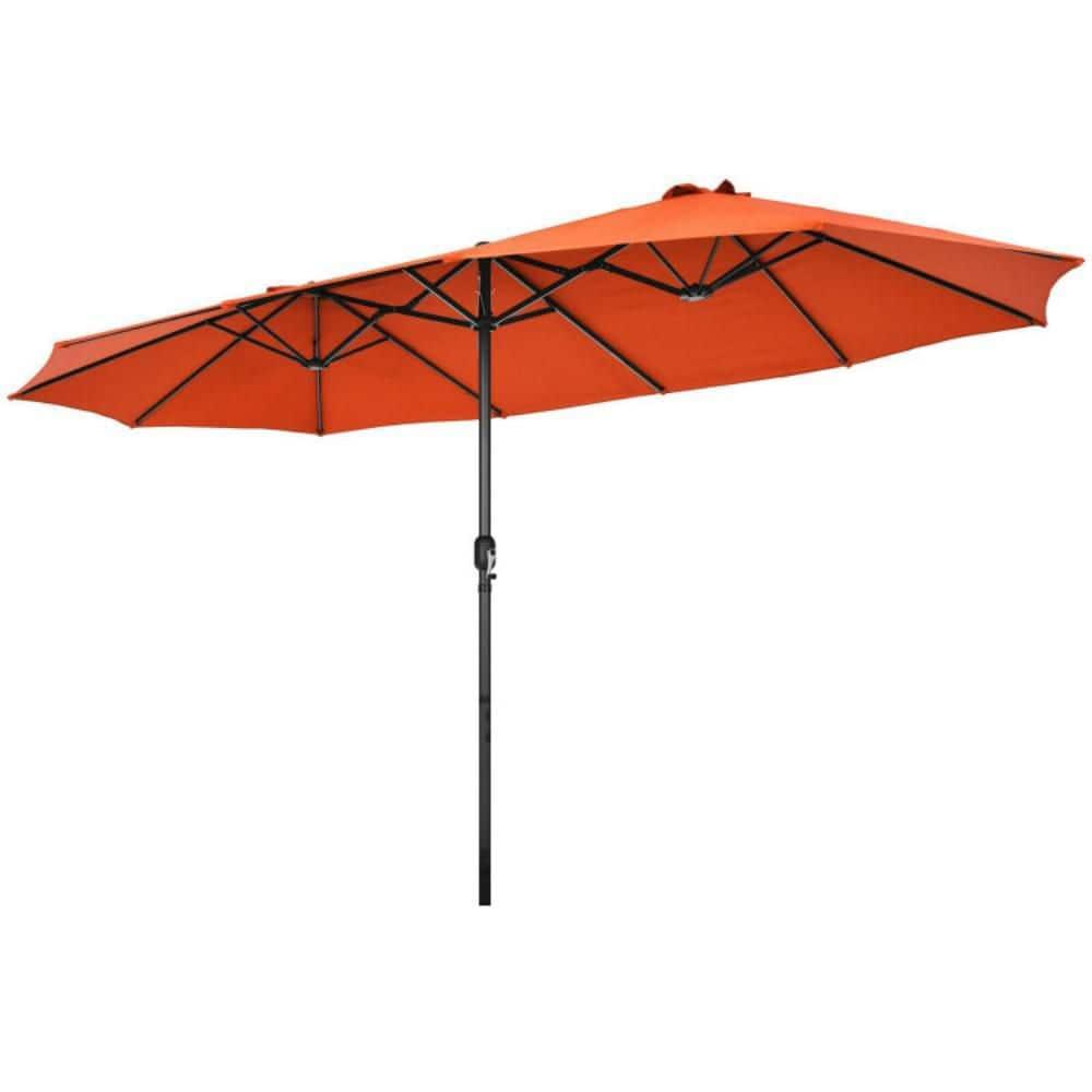 Costway 15FT Patio Double-Sided Umbrella Crank Outdoor Garden Market Sun Shade Orange