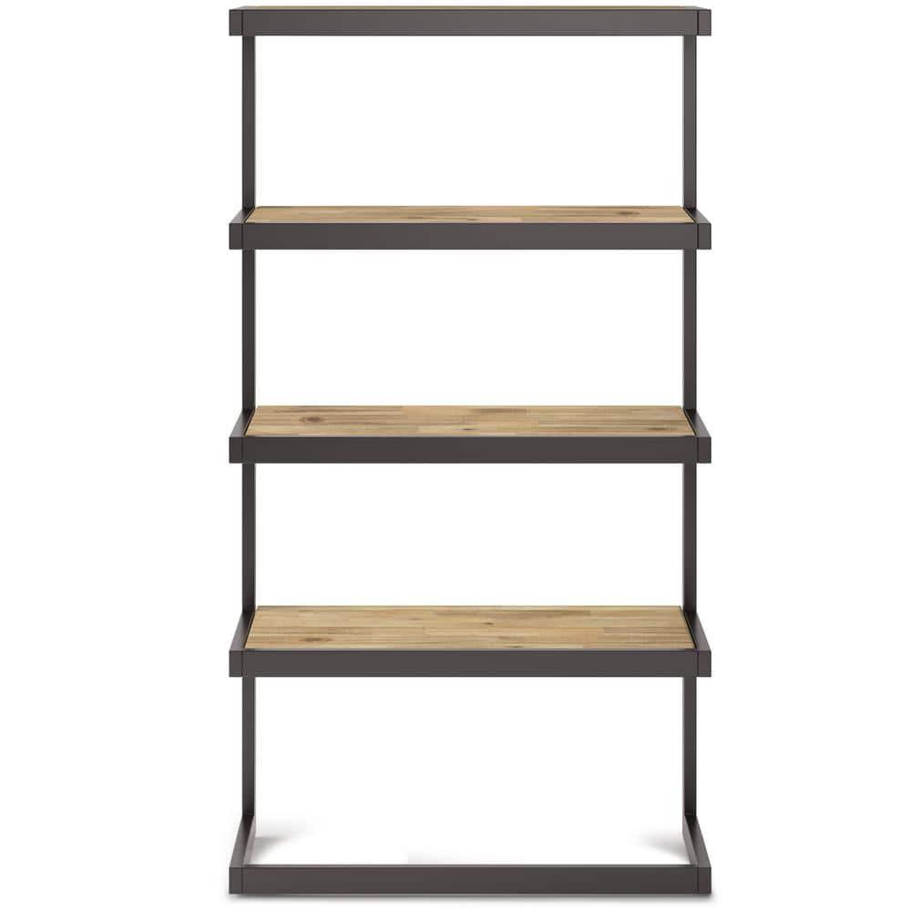 Distressed Golden Wheat Acacia Wood and Metal Bookcase