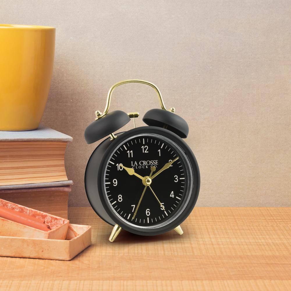 La Crosse Technology Analog Quartz Movement / Crystal Tabletop Clock with Alarm in Black