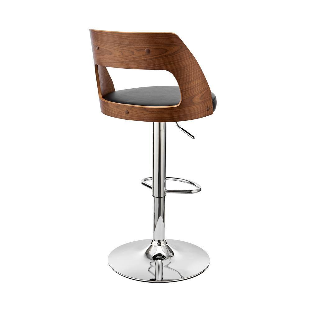 44 x 19 x 19 in. Paulo Adjustable Swivel Faux Leather & Walnut Wood Bar Stool with Base, Black & Chrome