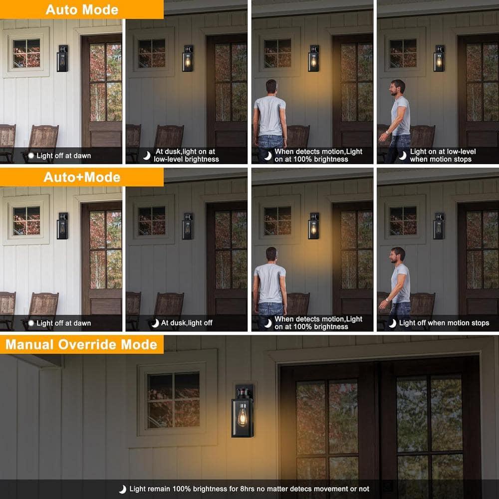 C Cattleya 2-Pack Matte Black Motion Sensor and Dusk to Dawn Outdoor Wall Lantern
