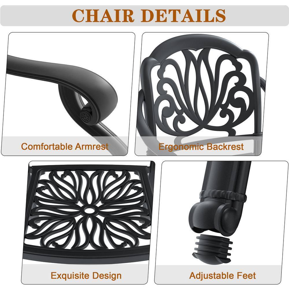 Hzzkey Outdoor Aluminum Dining Arm Chairs - Set of 6, Black, Random Color Cushions