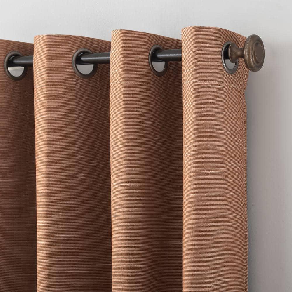 50"x84" Archaeo Total Blackout Textured Linen Blend Grommet Top Curtain Panel Pecan Brown: Modern Noise Reduction