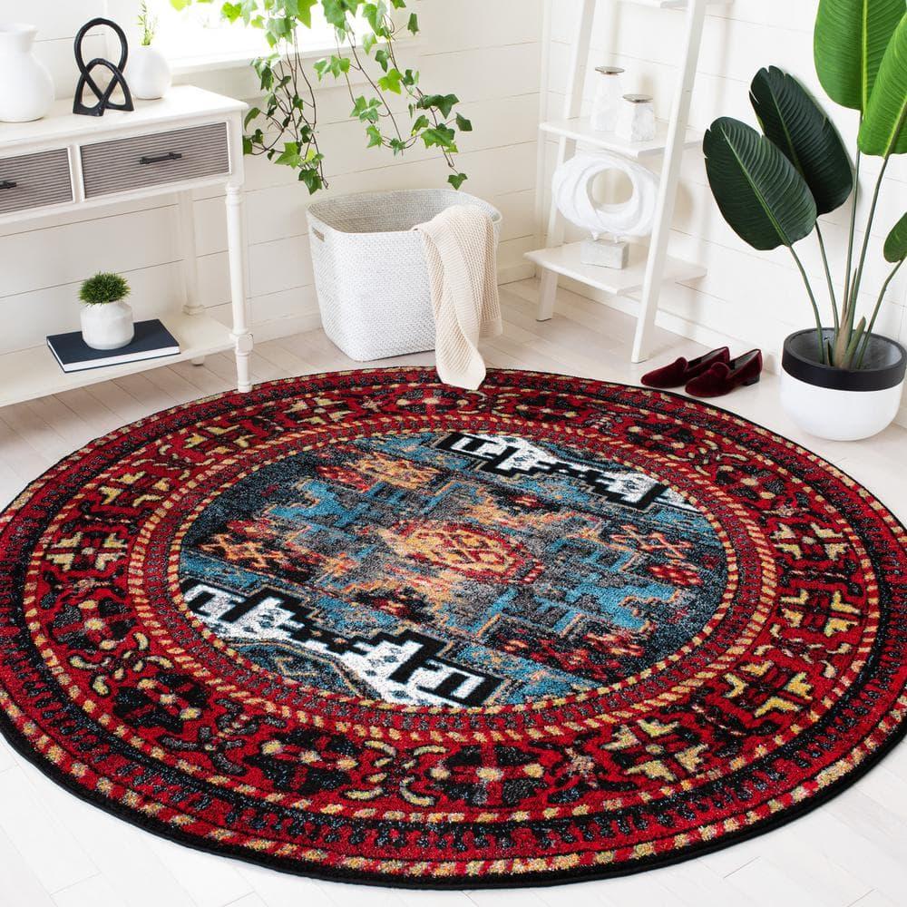 Vintage Hamadan VTH213 Power Loomed Area Rug - Red/Light Blue - 6'7" round - Safavieh.