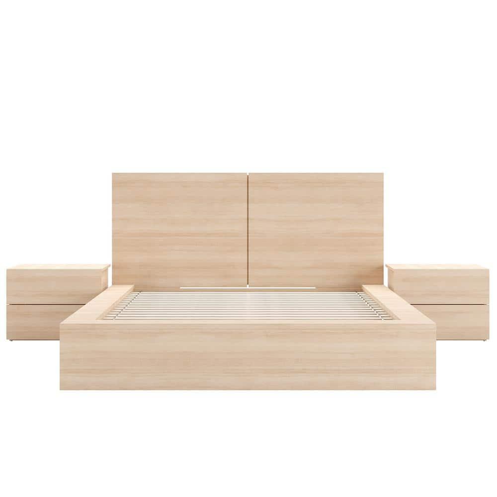 Nexera Queen 4pc James Bedroom Set Natural Blonde: Modern Minimalist Design with Platform Bed & Nightstands