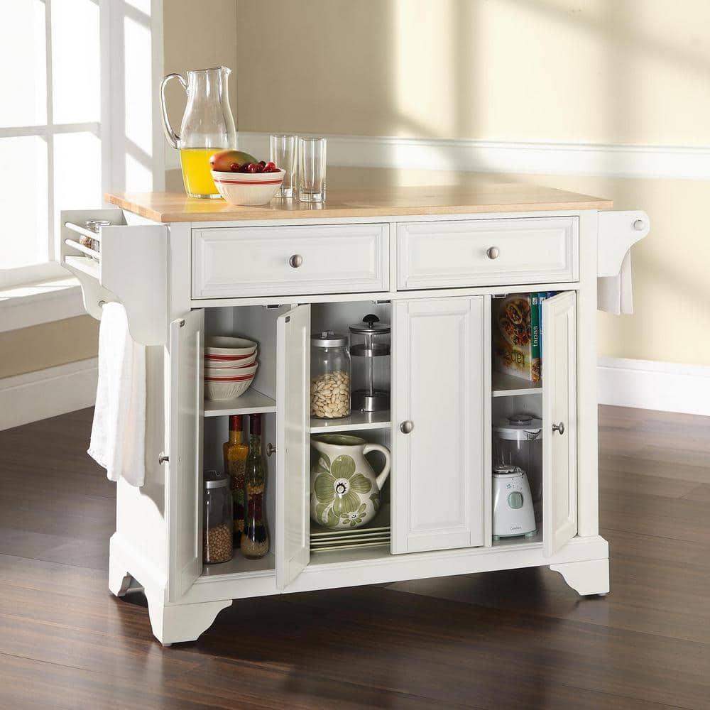 Alexandria Wood Top Full Size Kitchen Island/Cart White/Natural - Crosley: Adjustable Shelves, Towel Bar, Traditional Style