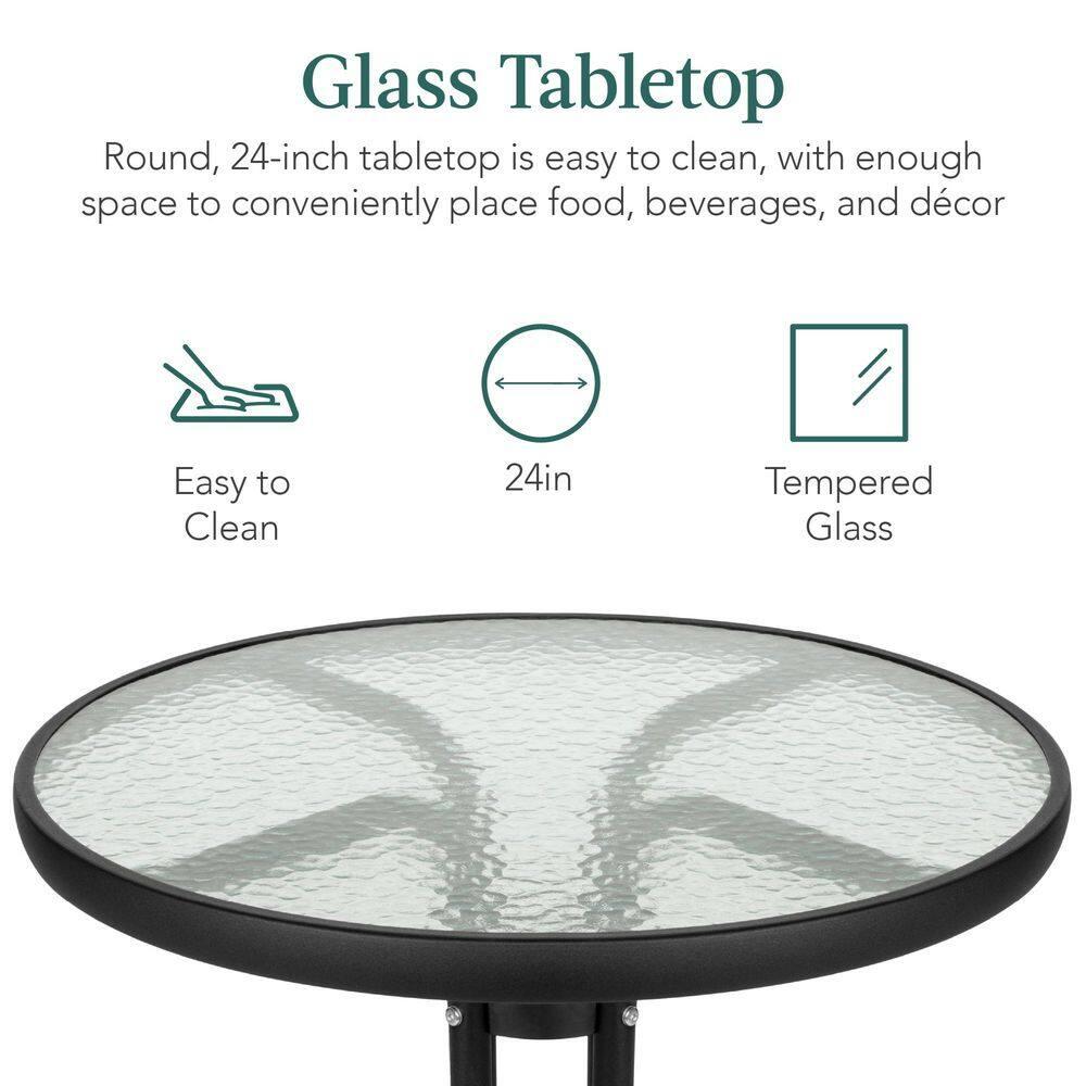 George Oliver 3-Piece Patio Bistro Dining Furniture Set W/ Glass Tabletop, Folding Chairs