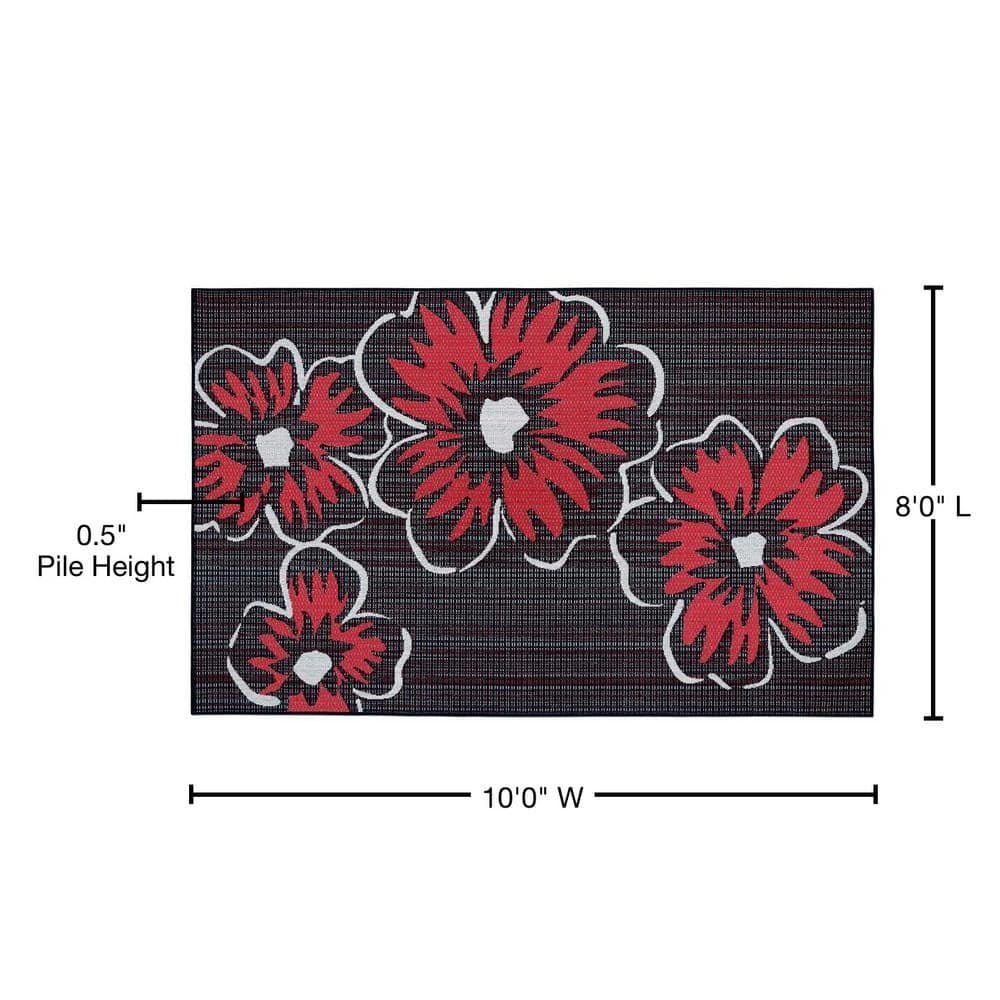 Vera Bradley Floral Black/Red Indoor / Outdoor Area Rug