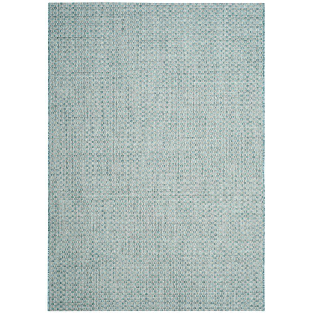 SAFAVIEH Courtyard Blair Checkered Indoor/Outdoor Area Rug, Light Blue/Light Grey, 5'3" x 7'7"