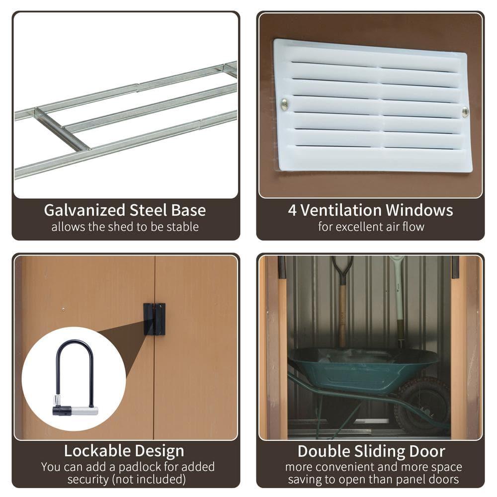 Outsunny 7' x 4' Metal Storage Shed Organizer, Garden Tool House with 4 Vents and 2 Sliding Doors for Backyard, Patio, Garage, Lawn, Brown