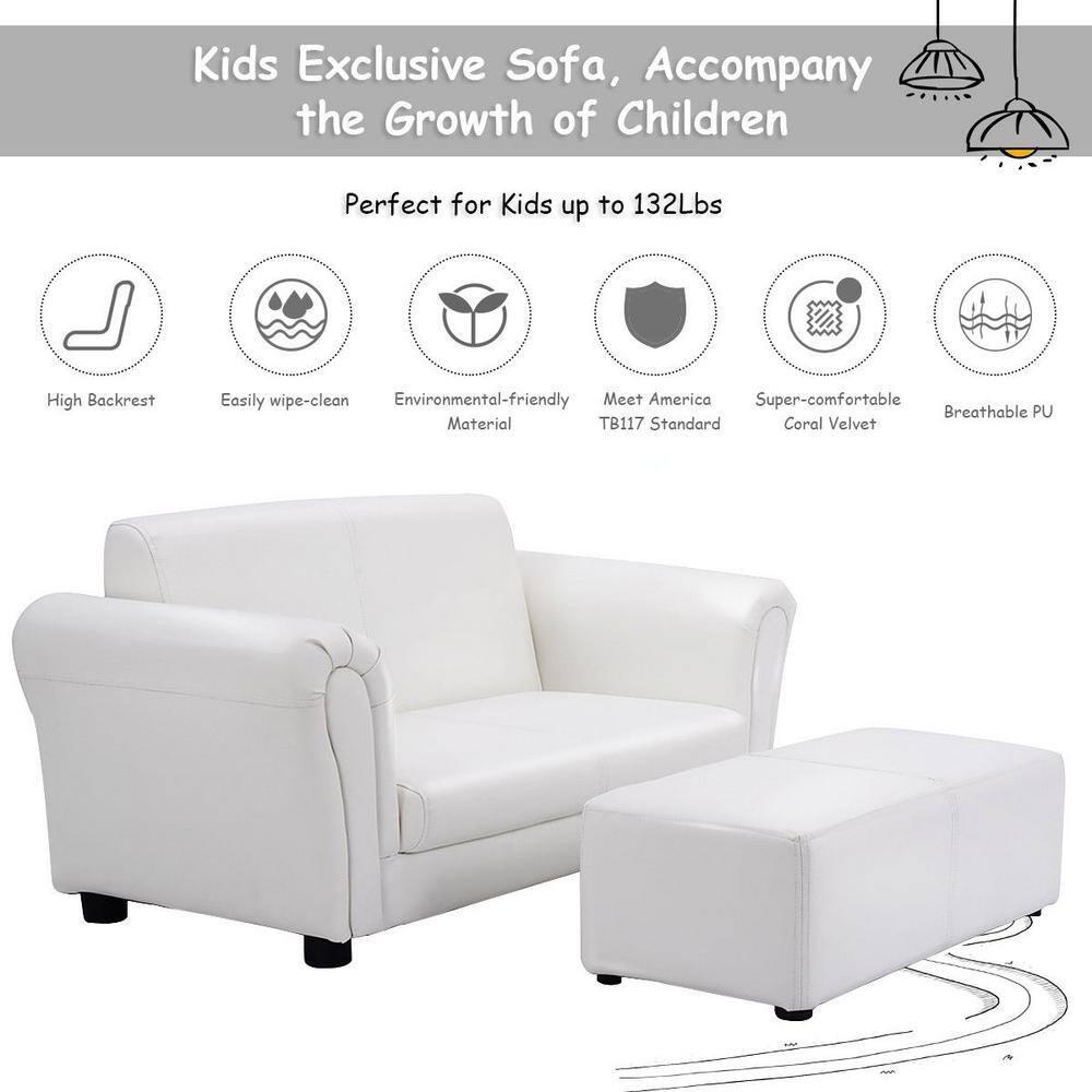 Tangkula Kids Sofa Upholstered Lounge Children Couch Ottoman w/ Armrest White