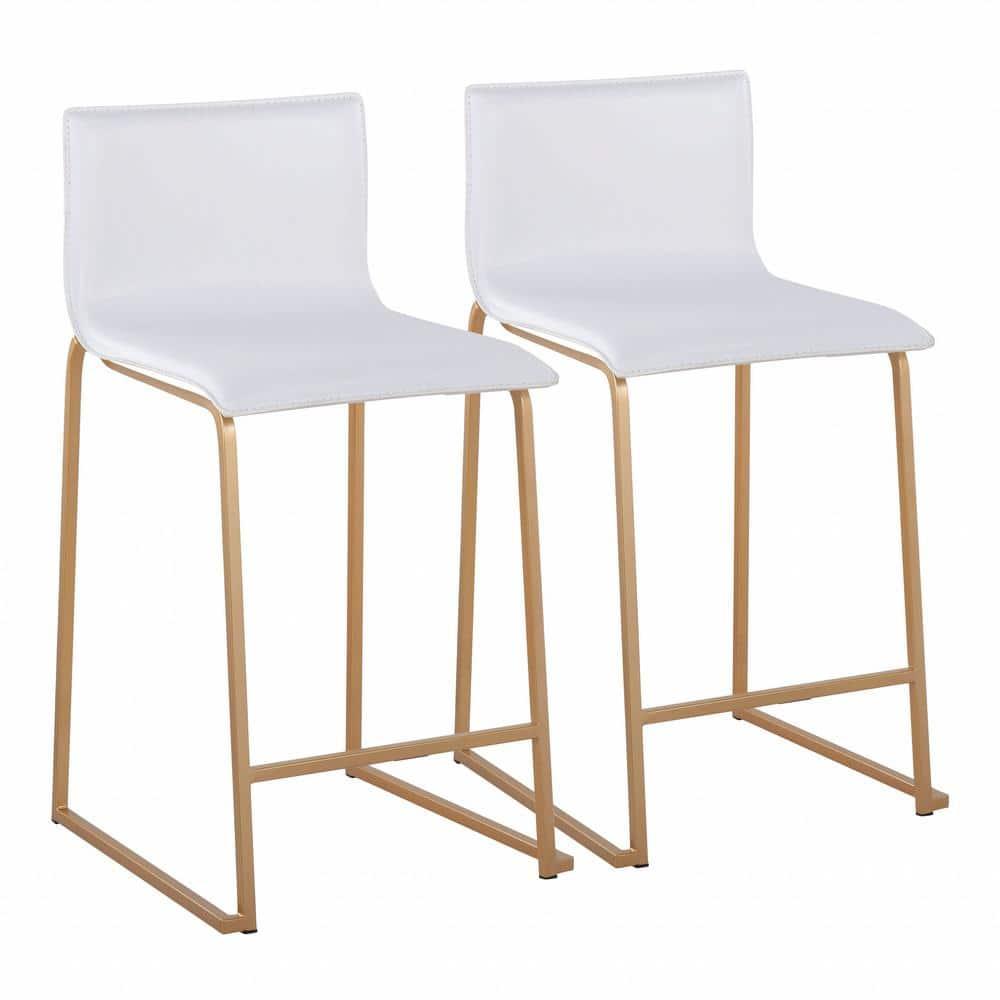 Set of 2 26" Mara Contemporary Counter Height Barstools Gold/White: Faux Leather, Steel Base - LumiSource