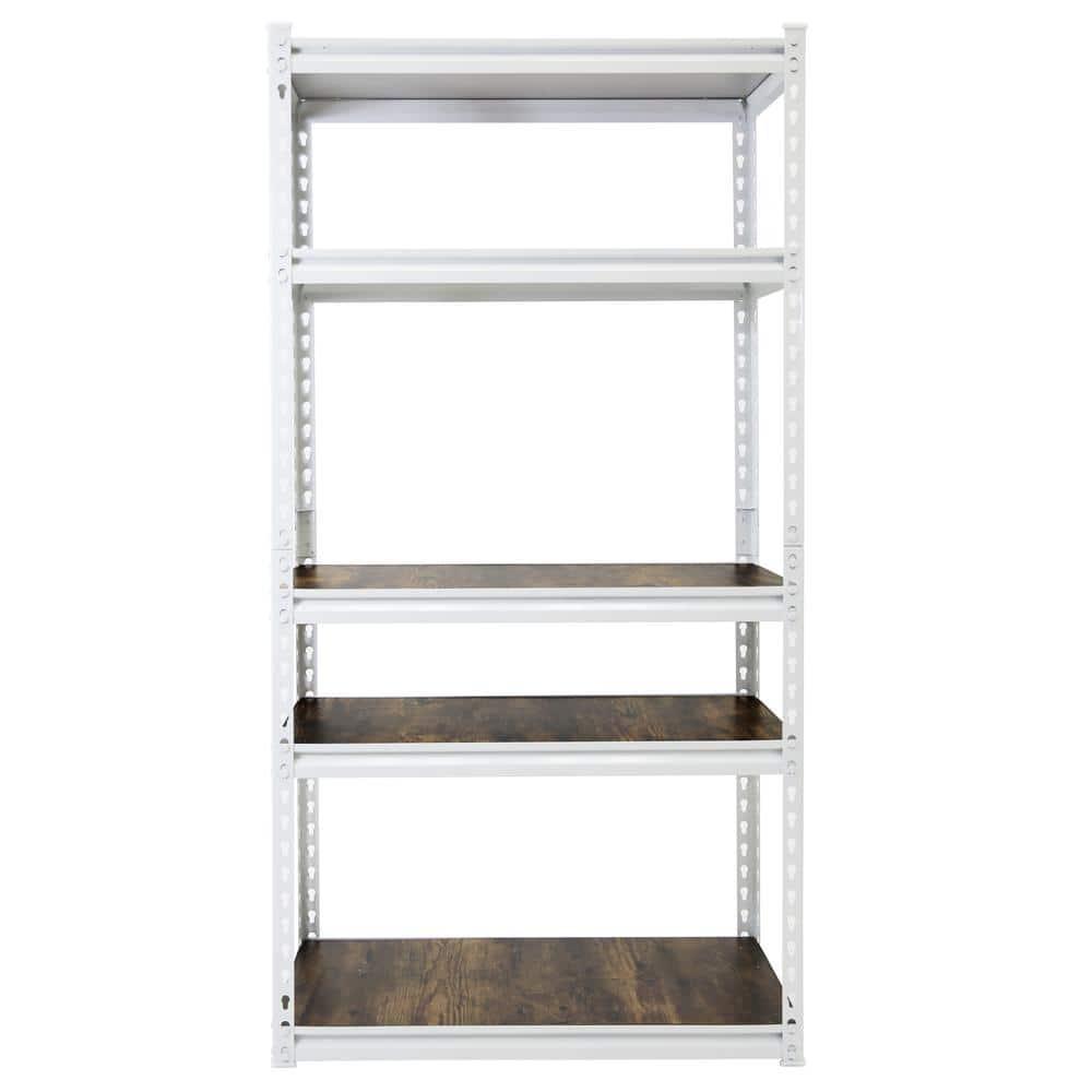 King's Rack 5-Tier Metal Boltless Storage Shelving in White/Wooden