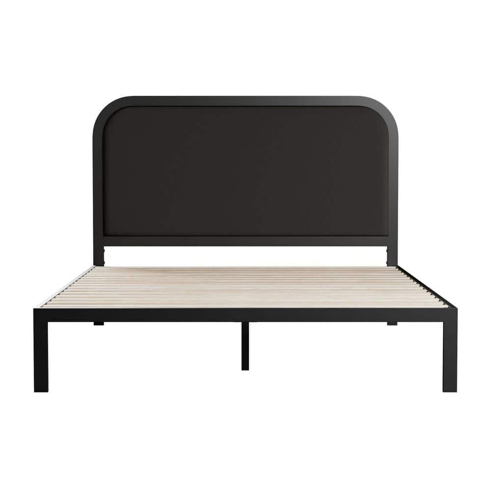 Brookside Metal Bed Frame with Rounded Upholstered Headboard