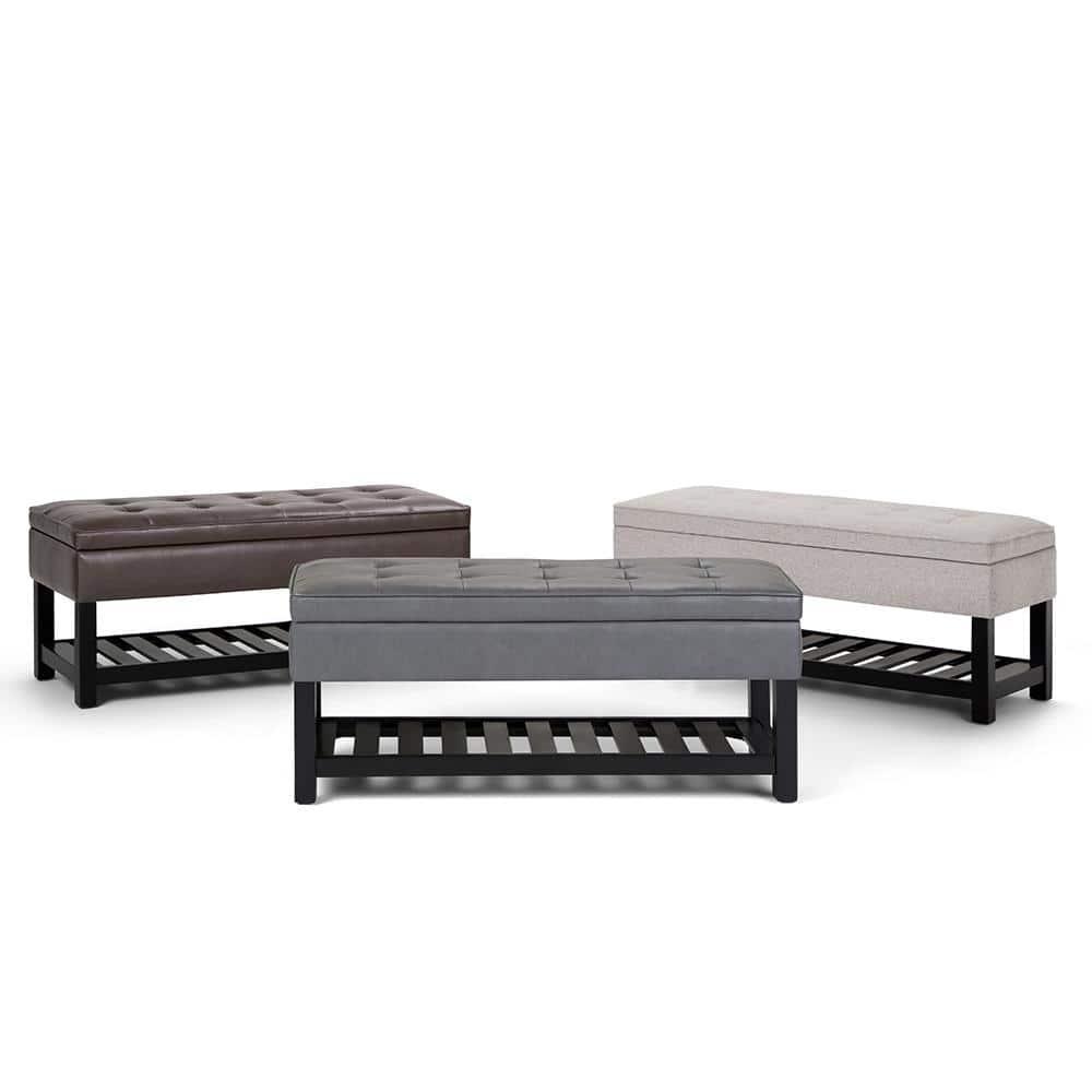 Simpli Home Cosmopolitan 44"W Transitional Tufted Storage Ottoman Bench with Lift Top