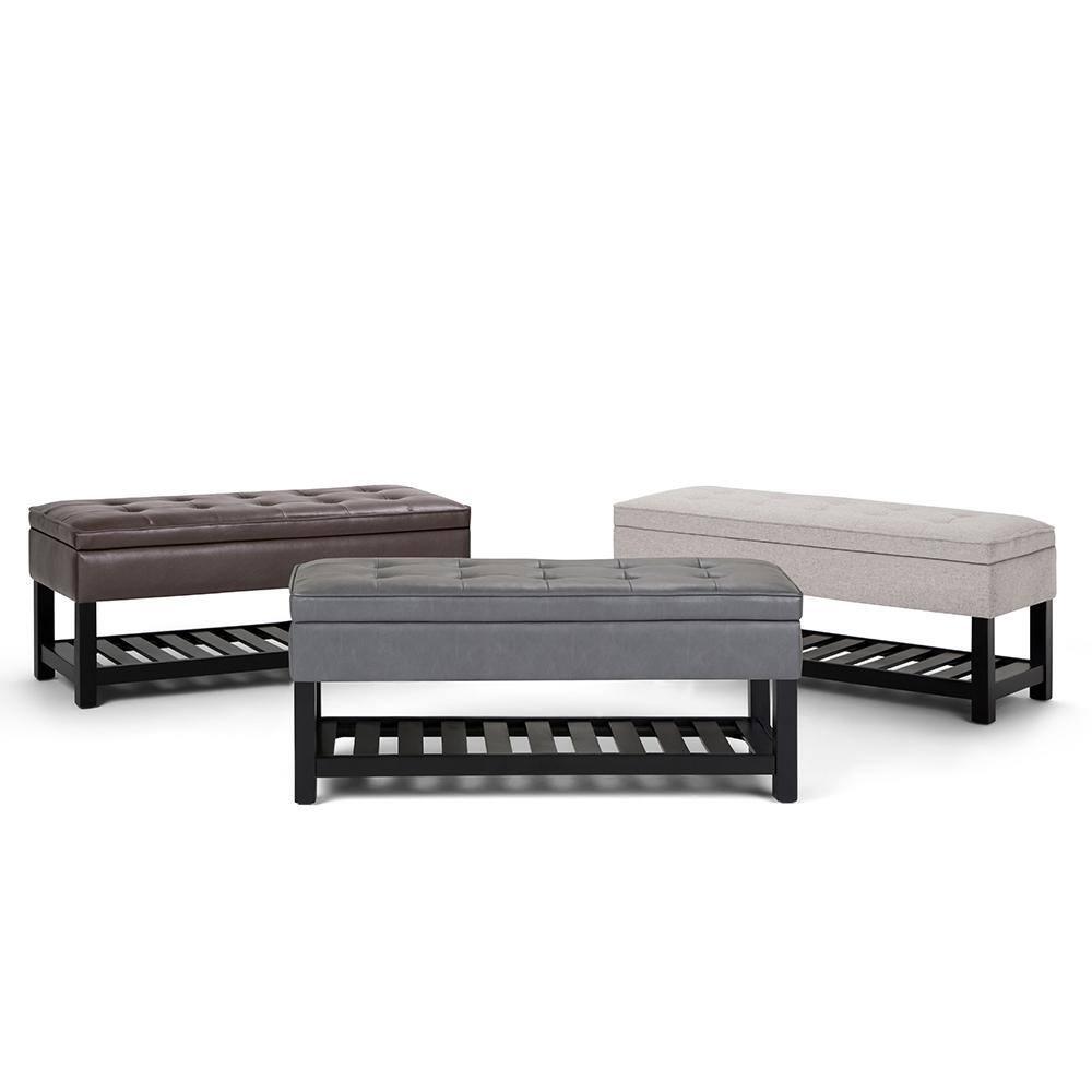 Simpli Home Cosmopolitan 44"W Transitional Tufted Storage Ottoman Bench with Lift Top