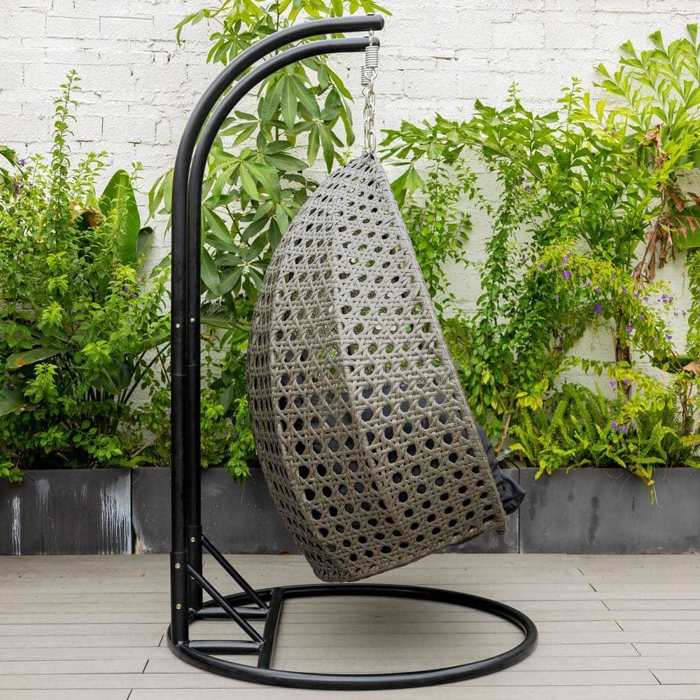LeisureMod Charcoal Wicker Hanging 2 person Egg-Shaped Swing Chair, Black