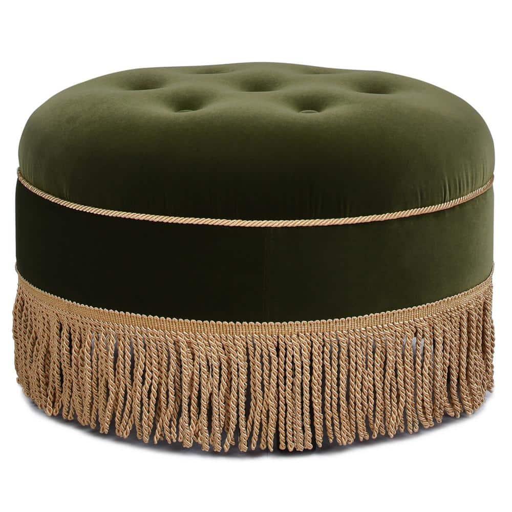 Jennifer Taylor Home Yolanda 24" Round Upholstered Accent Ottoman, Olive Green Performance Velvet